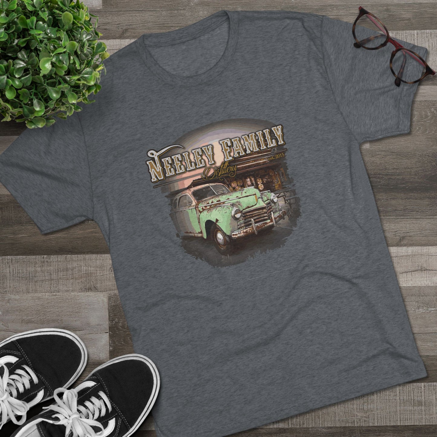 Neeley Family Distillery Car Unisex Tri-Blend Crew Tee