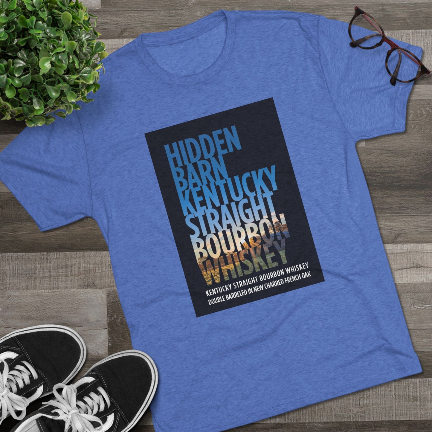 Hidden Barn Bourbon Whiskey Unisex Tri-Blend Crew Tee