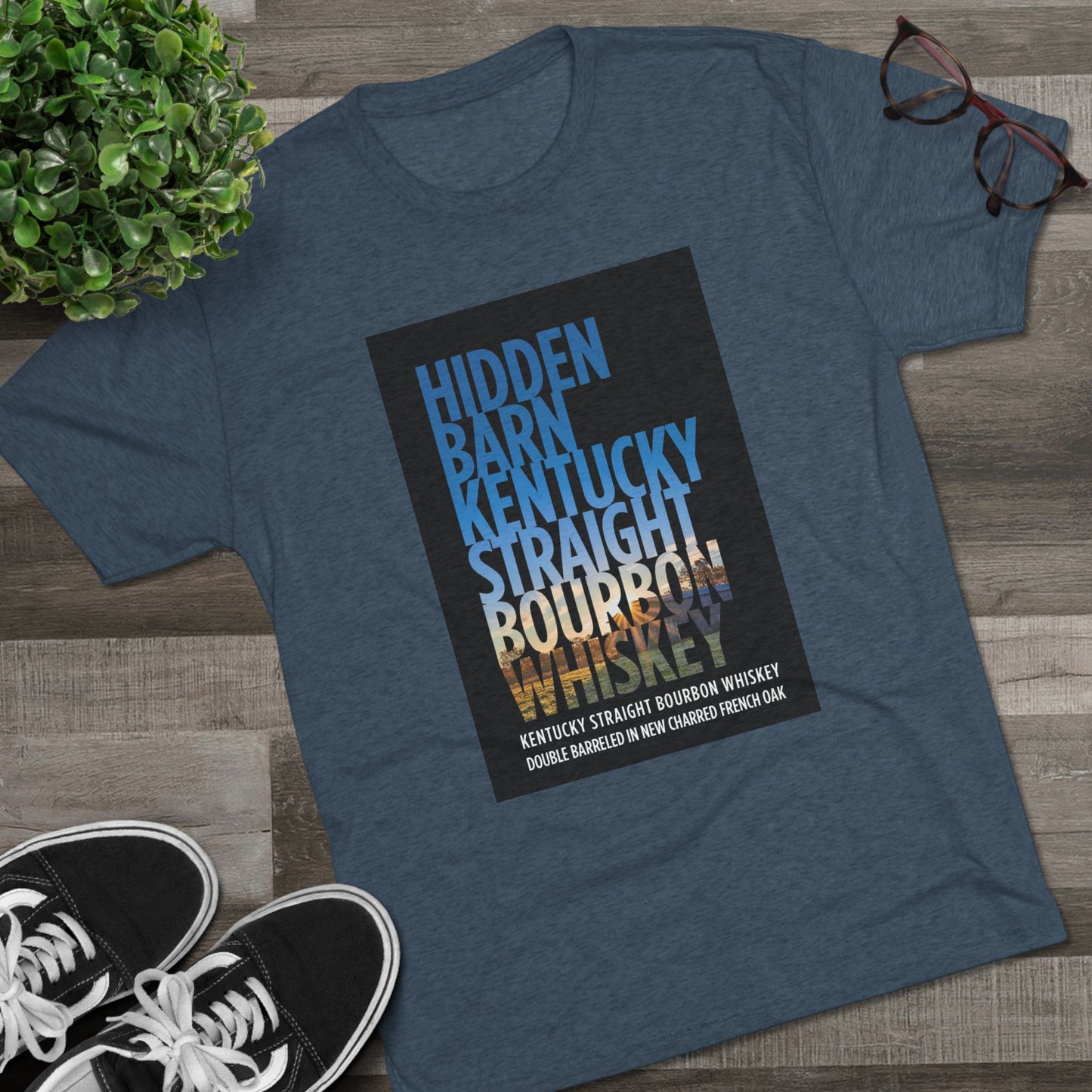 Hidden Barn Bourbon Whiskey Unisex Tri-Blend Crew Tee