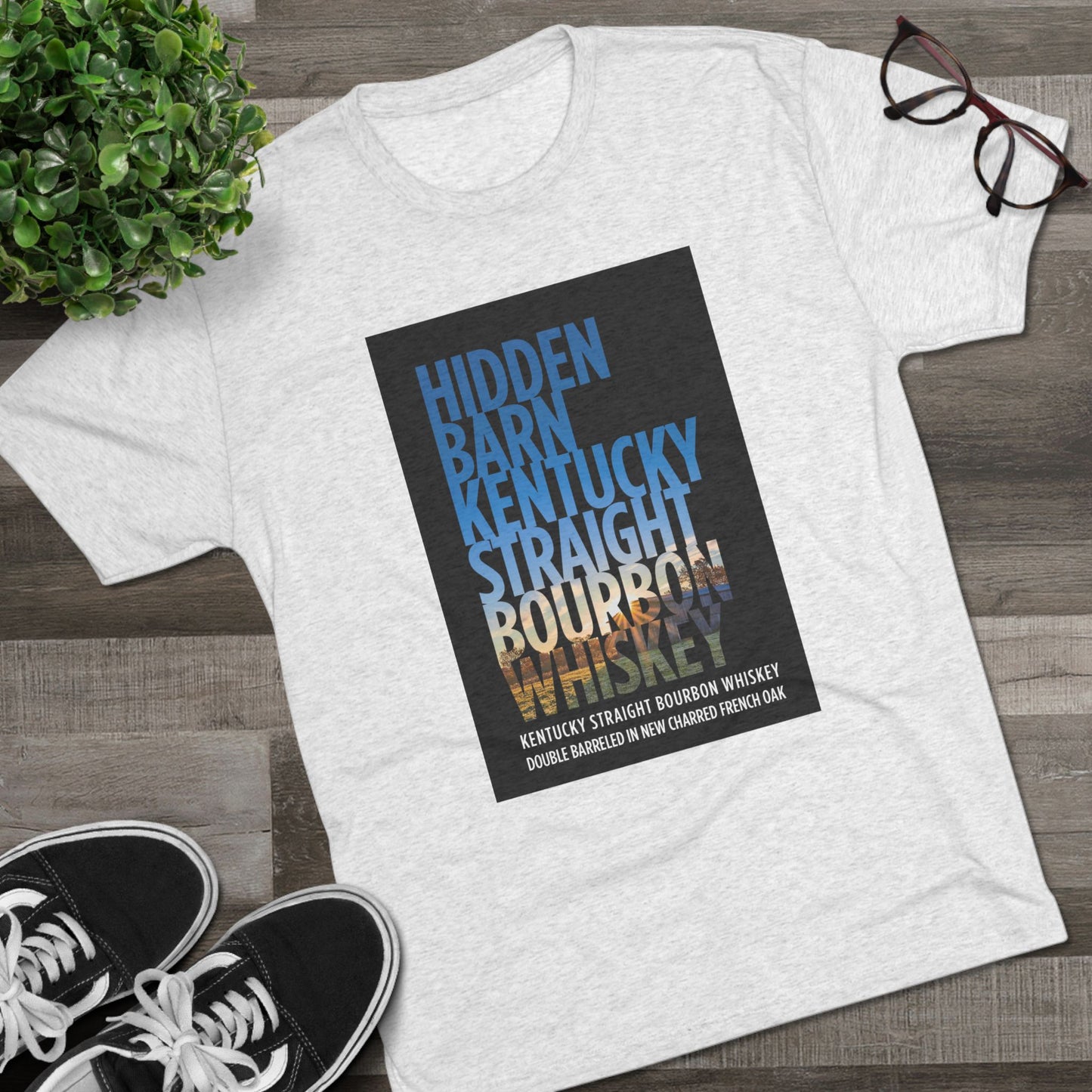 Hidden Barn Bourbon Whiskey Unisex Tri-Blend Crew Tee