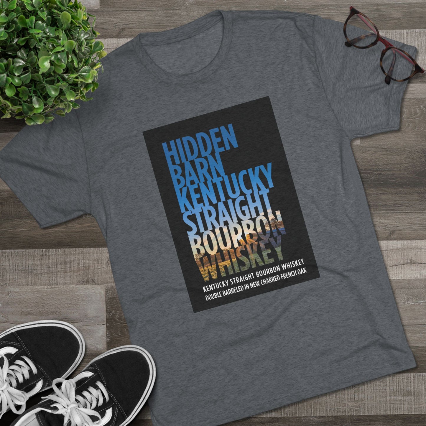 Hidden Barn Bourbon Whiskey Unisex Tri-Blend Crew Tee