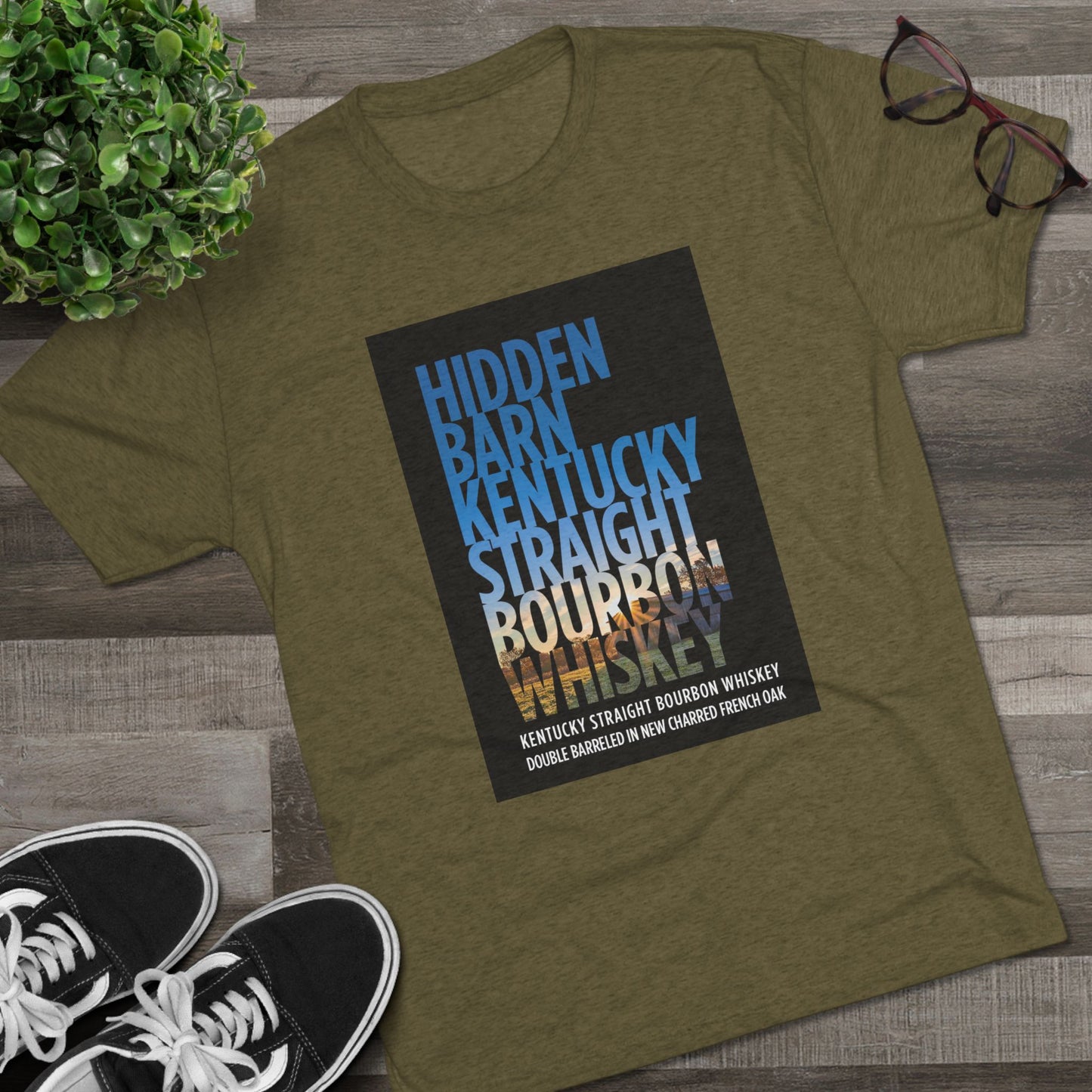 Hidden Barn Bourbon Whiskey Unisex Tri-Blend Crew Tee