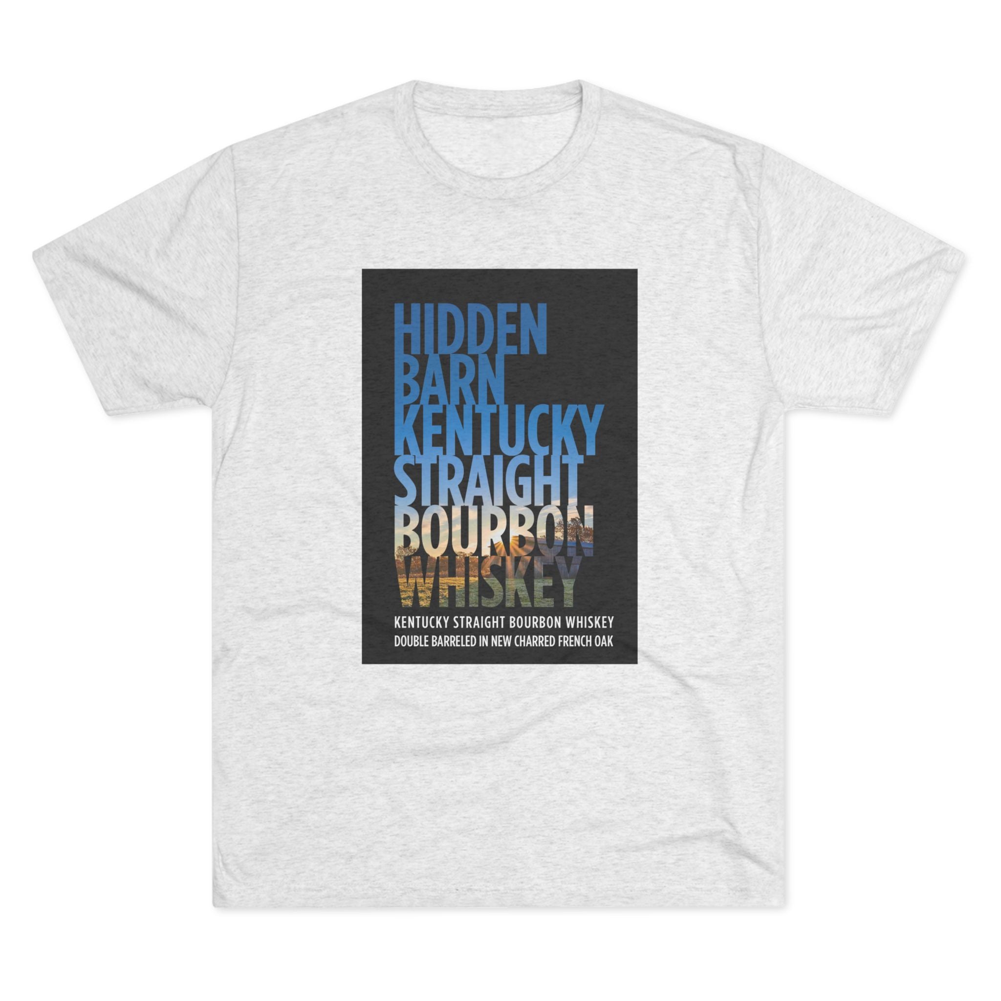 Hidden Barn Bourbon Whiskey Unisex Tri-Blend Crew Tee-3