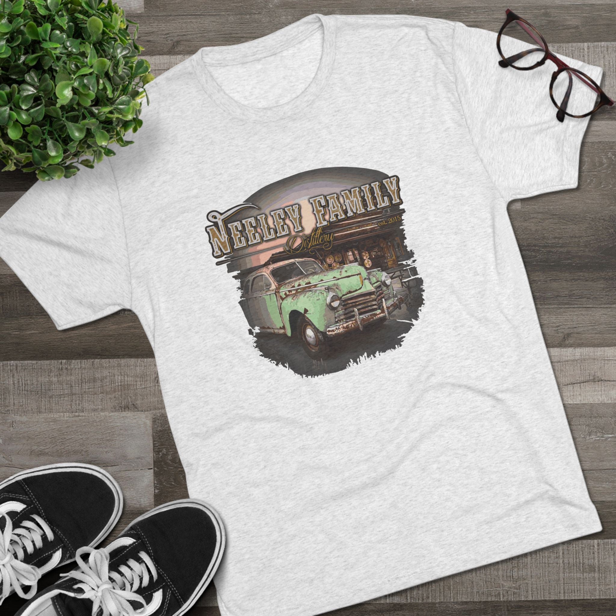 Neeley Family Distillery Car Unisex Tri-Blend Crew Tee-7