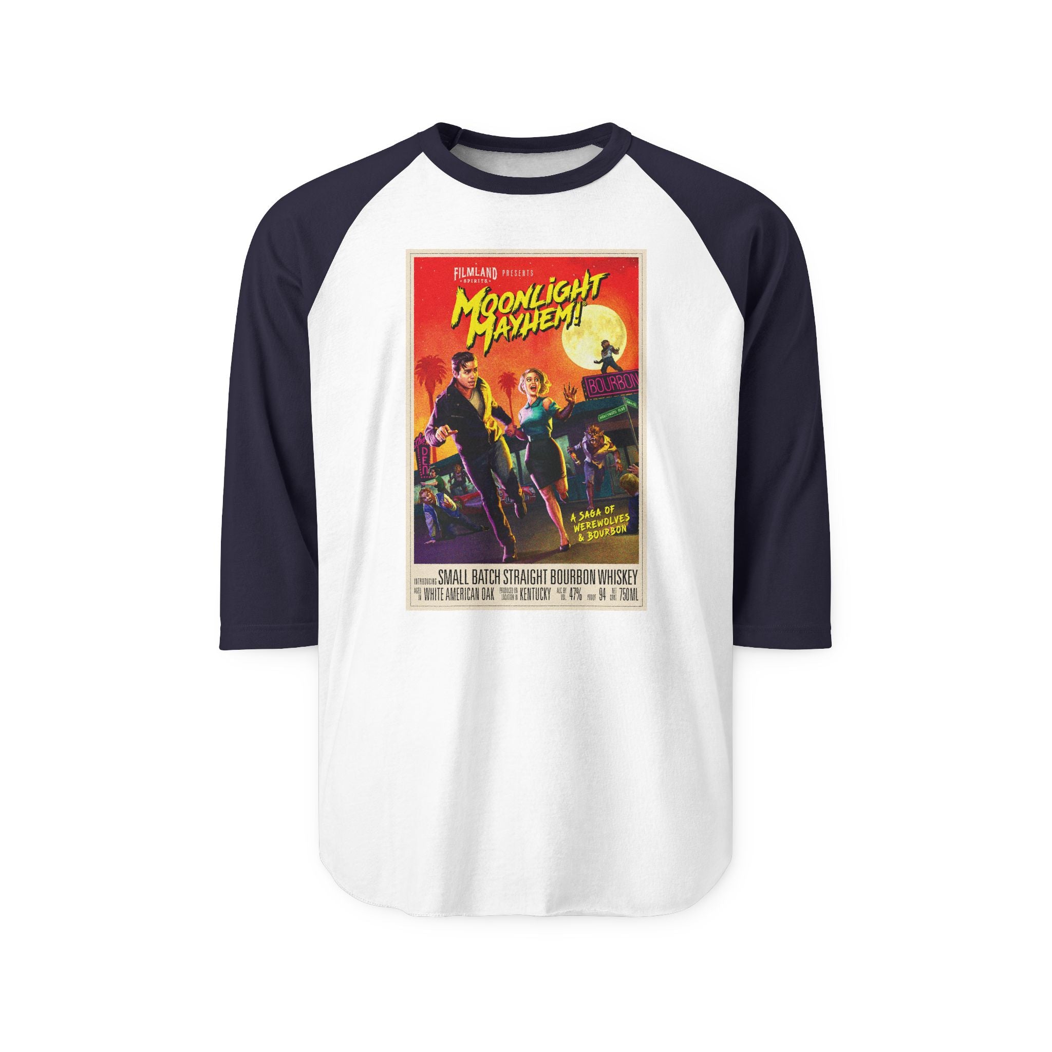 Filmland Moonlight Mayhem Unisex Three-Quarter Sleeve Raglan Shirt-5